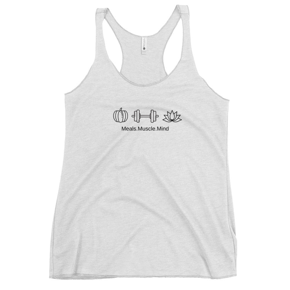 Meals.Muscle.Mind Fall Logo Women's Racerback Tank